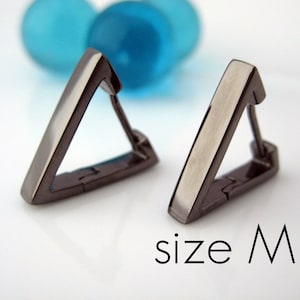 Men&#39;s hoop earrings, men&#39;s earrings hoops, black gold triangle hoop earrings, unique men&#39;s earrings, triangle huggie hoops,  E233SB