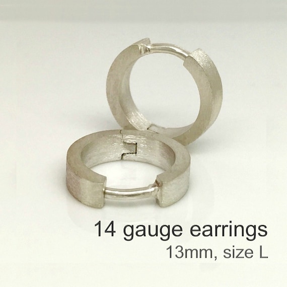 14 Gauge Silver Hoop Earrings Men's Gauged Earrings 14G Etsy