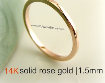 Solid Rose Gold Wedding Band, 14K Polished , Flat Square 1.5mm Stack Ring, Spacer Ring, Customized and Engraved Ring Available, Promotion