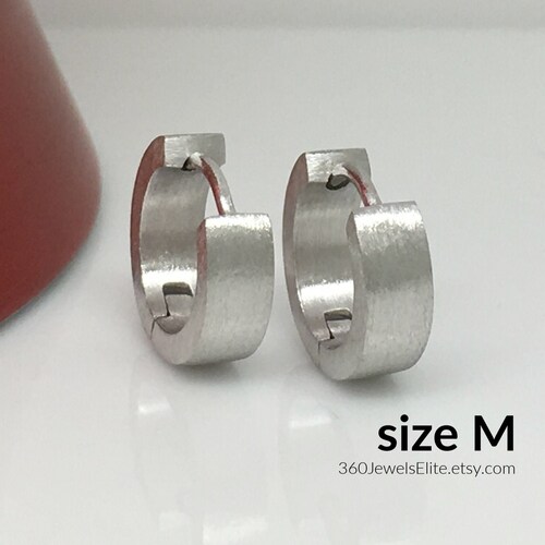 Men's hoop earrings, flat tube hoop earrings for men, men's earrings hoop, matte white gold finish, sterling silver hoop earrings, E150MW