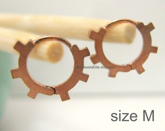 Steampunk Gear Hoop Ohrringe in Rost - Ohr Knorpel Ohrringe für Männer - Rose Gold vergoldet über Sterling Silber - Steampunk M E134MR