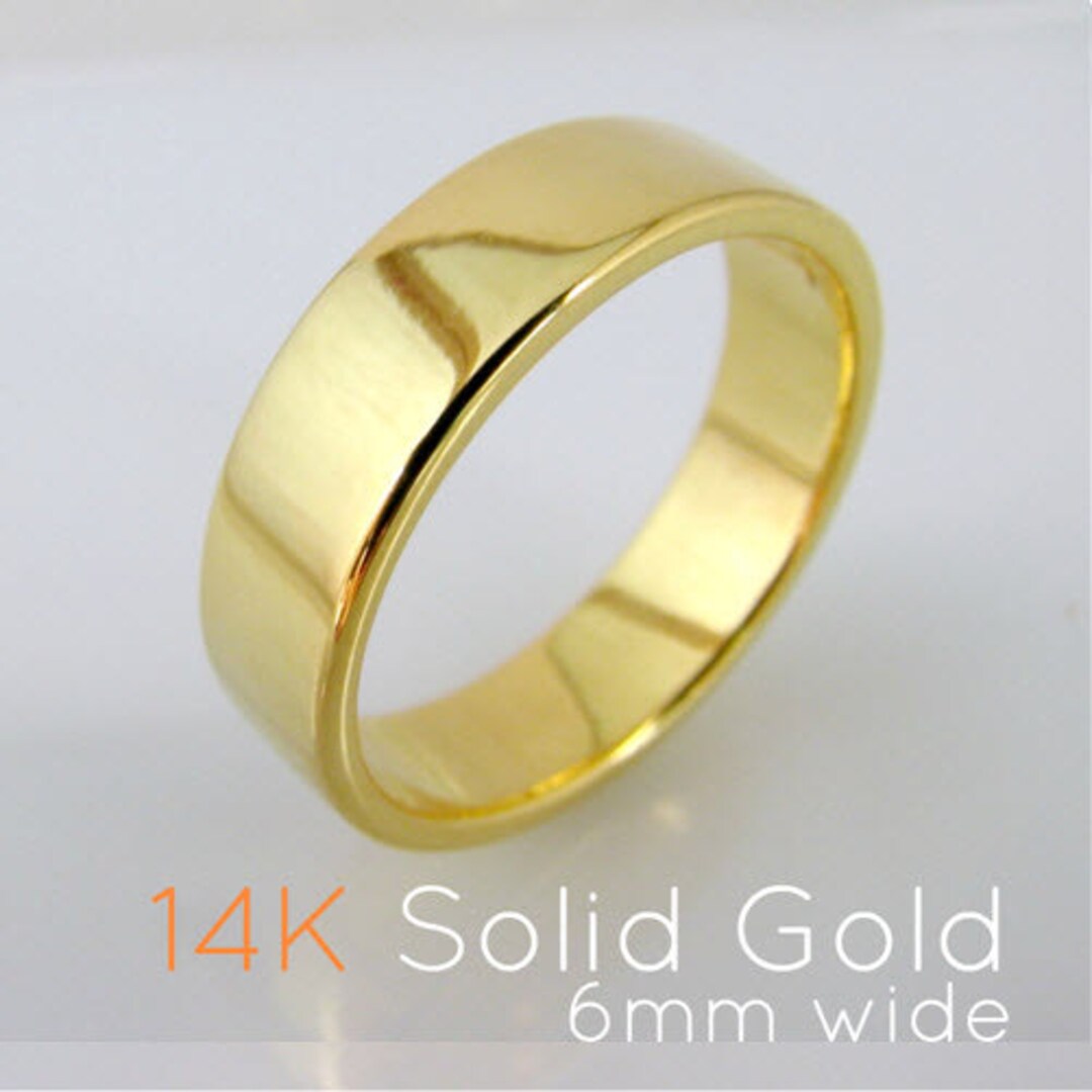 6mm Solid 14K Yellow Gold Wedding Band Flat Tube Square Ring - Etsy