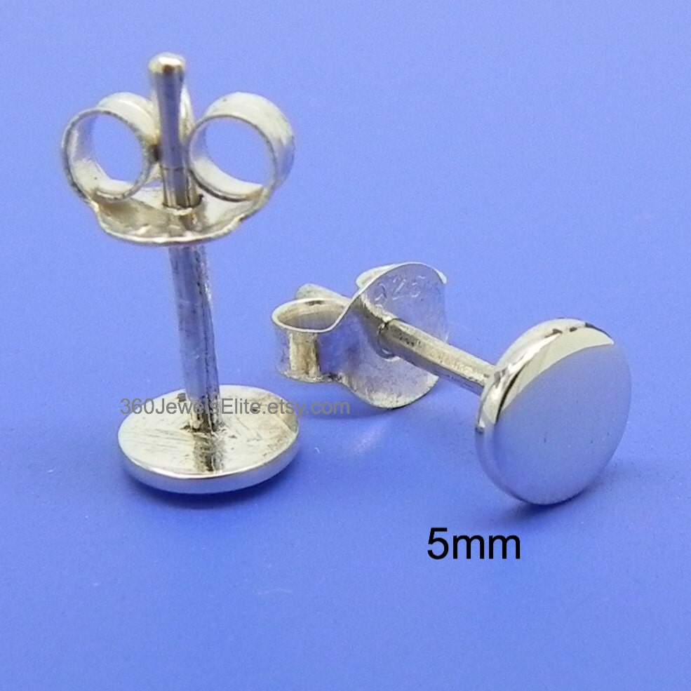 Men's Stud Earrings in 14K White Gold Flat Disc Stud Etsy
