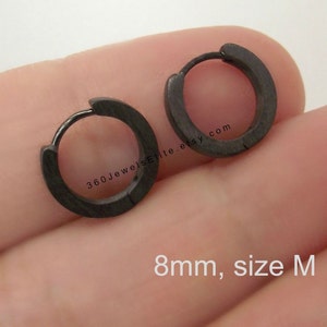 Orion black hoop earrings, mens earrings, huggie hoop earrings, cartilage earring, men's hoop earrings, sterling silver posts,  E130MB