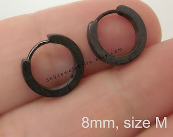 Orecchini a cerchio neri Orion, orecchini da uomo, orecchini a cerchio Huggie, orecchini di cartilagine, orecchini a cerchio da uomo, perni in argento sterling, E130MB