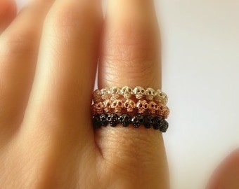 Tiny Skull stack rings, Black Gold, White Gold, and Rose Gold Plated