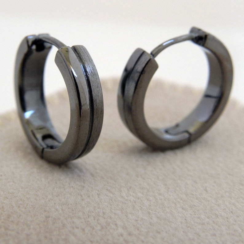 Mens Earrings Black Hoops Earrings for Guys Half Polished Etsy UK