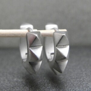 Men's hoop earrings, biker thorn spike hoop earrings, men's earrings, huggie hoop earrings, white gold hoops, men's earrings hoops, E153MW