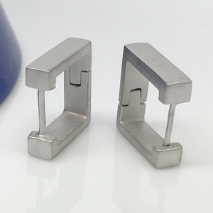 Men&#39;s hoop earrings, atrium coffer square hoop earrings, huggie hoops,  square hoop earrings for men, sterling silver earrings, E210MW