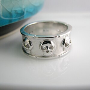 Tiny Gothic Skull Eternity Stack Ring, Silver, Wedding Promise Anniversary Band, Customizable image 5