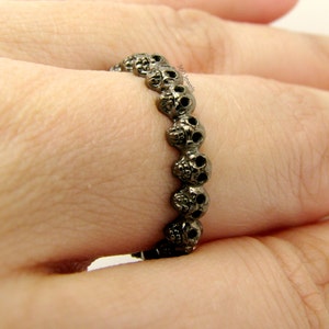 Tiny Gothic Skull Eternity Stack Ring, Silver, Wedding Promise Anniversary Band, Customizable image 4