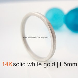 14K Solid White Gold Wedding Band Matte, 1.5mm Flat Square Tiny Skinny Ring, Stack Ring, Wedding Promise Ring, Spacer Ring, Promotion