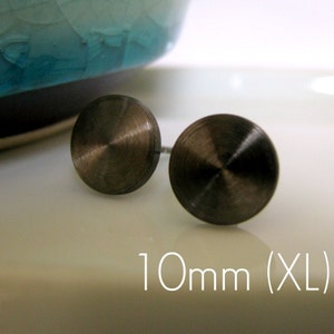 Men&#39;s stud earrings, colossal coal disc stud earrings for men, black gold stud earrings, fake plugs, fake gauge earrings, 10mm studs, 420XMB
