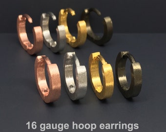 16 gauge hoop earrings, 16 gauge cartilage earrings, men's hoop earrings, gauged earrings, 16 gauge hoop,  E140 16G