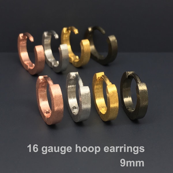 16 gauge hoop earrings, 16 gauge cartilage earrings, men's hoop earrings, gauged earrings, 16 gauge hoop,  E140 16G