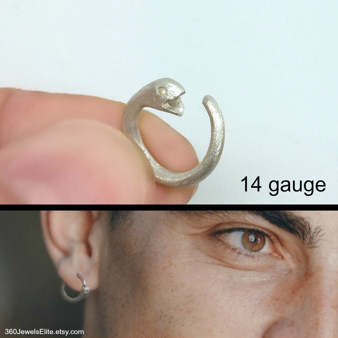 1 Pair Stainless Steel Ouroboros Snake Ear Gauges Tunnels | Double Flare, Sizes 2g To 1 Inch, Vintage Silver Finish