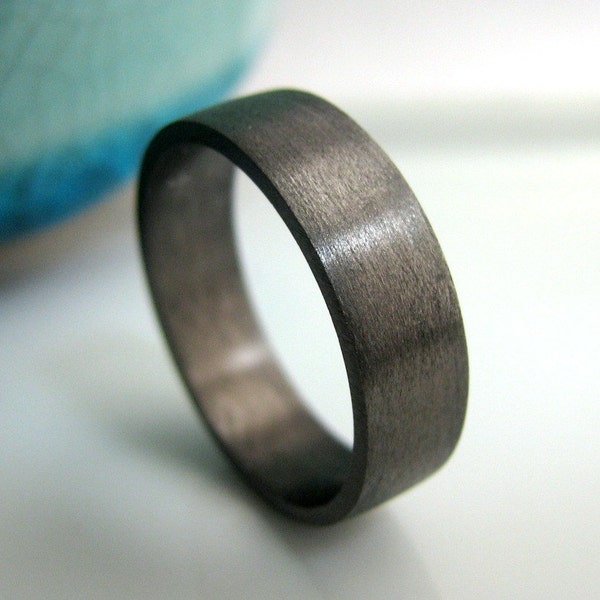 Wedding Band - 5mm to 6mm Wide - Black Gold Plated 925 Sterling Silver - Engraveable Men's Wedding Band - Flat Tube Ring - Wedding Bands