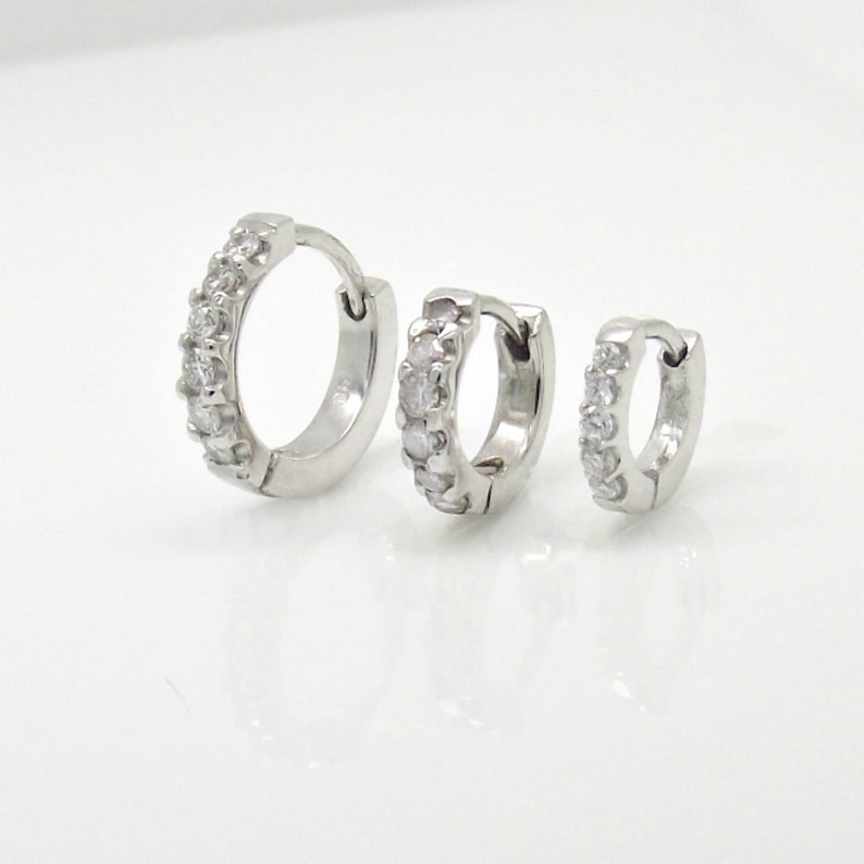 Tiny Diamond Triple Hoop Earrings Set of Three 14K Gold Hoop Etsy