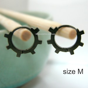 Bicycle Gear Hoop Earrings - Ear Cartilage Earrings For Men or Women - Black Gold Plated over Sterling Silver- Steampunk M E134MB