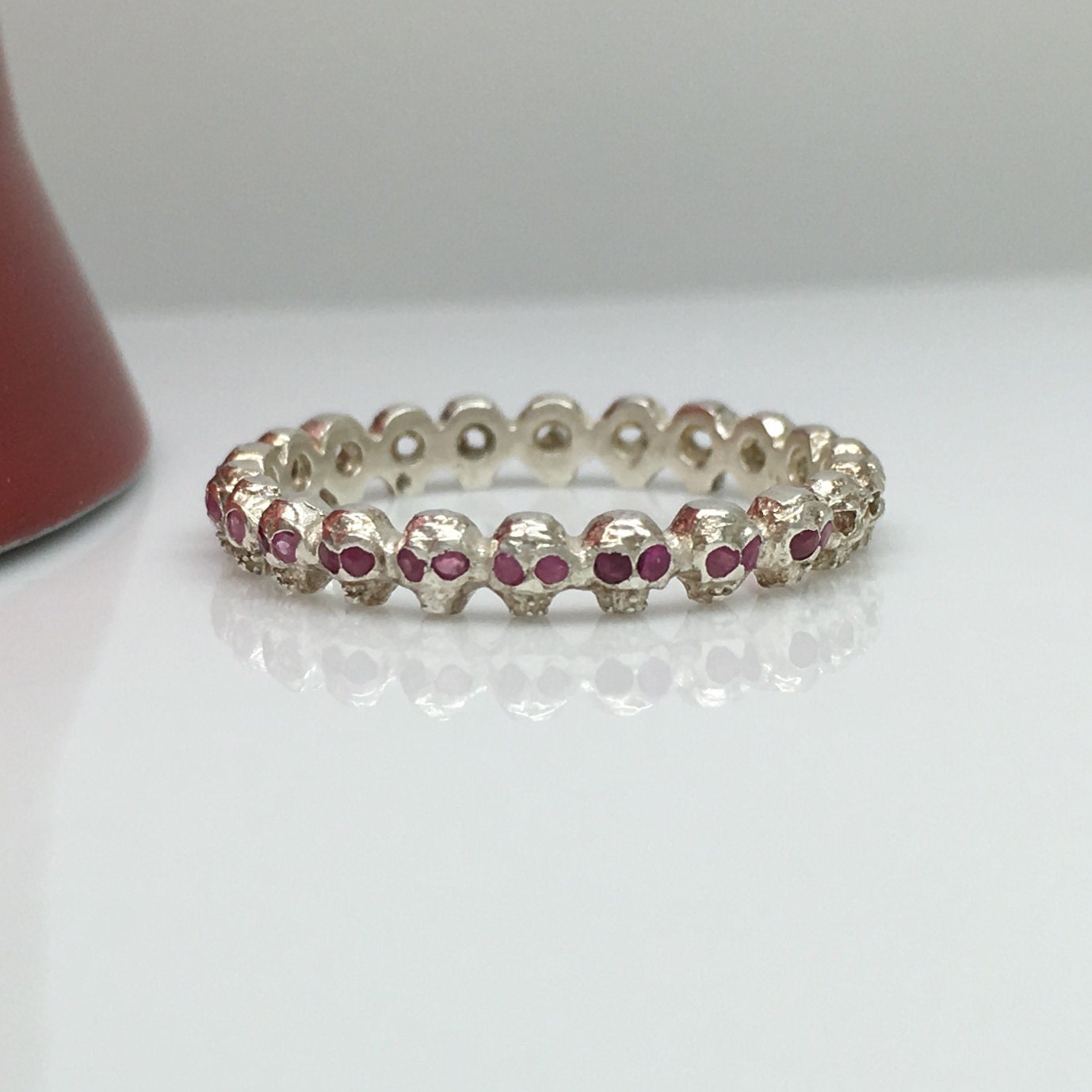 Timeless Ruby Eyes Wedding Band, Tiny Ruby Wedding Ring, Thin Wedding ...