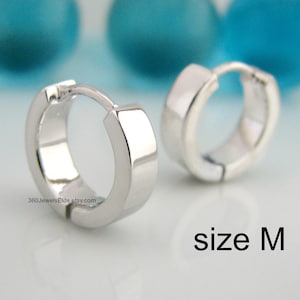 White Gold Rhodium Earrings Hoop Huggie - over 925 Sterling Silver - Mens Womens Earrings - Medium Size (E150SW)