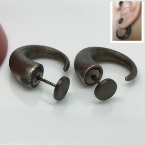 Black horns double sided earring, mens stud earrings, front back earring, unique earrings, double stud earring, double sided earrings, E102B