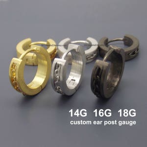 18 Gauge 16 Gauge 14 Gauge Hoop Earrings For Men - Medium Hoop Earrings - Cartilage Piercing - Chain Inlay - E149 Custom Gauge