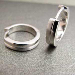 Men&#39;s earrings - half shiny half matte hoop earrings - handmade silver hoop earring - large dangle hoop earring for men - large hoops E191MW