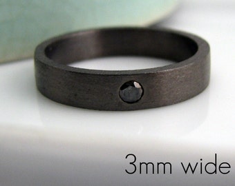 Black diamond 3mm wedding band, decorative black gold color,  simple tube style, engravable and customizable for men women