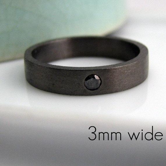 Black diamond 3mm wedding band, decorative black gold color,  simple tube style, engravable and customizable for men women