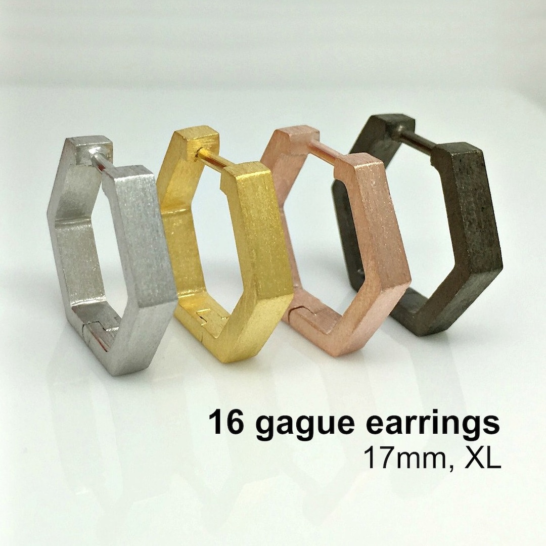 16 Gauge Hexagon Cartilage Hoop Earrings, 16G Earrings, Extra Large ...