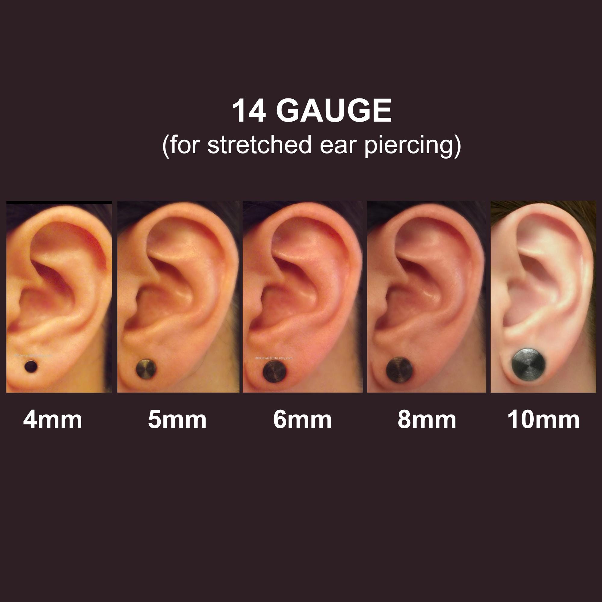 Black 14G Stud Earrings for Men, Gauged Post Earrings for