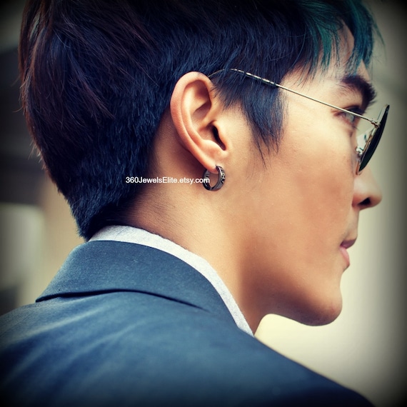 Men s Hoop Earrings Men s Earrings Black Gold Hoop Earrings Male