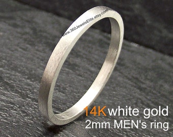 Men's wedding band gold - 2mm high quality gold - men's thin ring - feels like you're not wearing a ring - 14K white gold wedding band matte