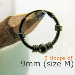 Mens Wire Hoop Earrings or Ear Cartilage Earrings - Black Gold Plating - over 925 Sterling Silver - Wire (no. 556B 556R 556W 556Y)