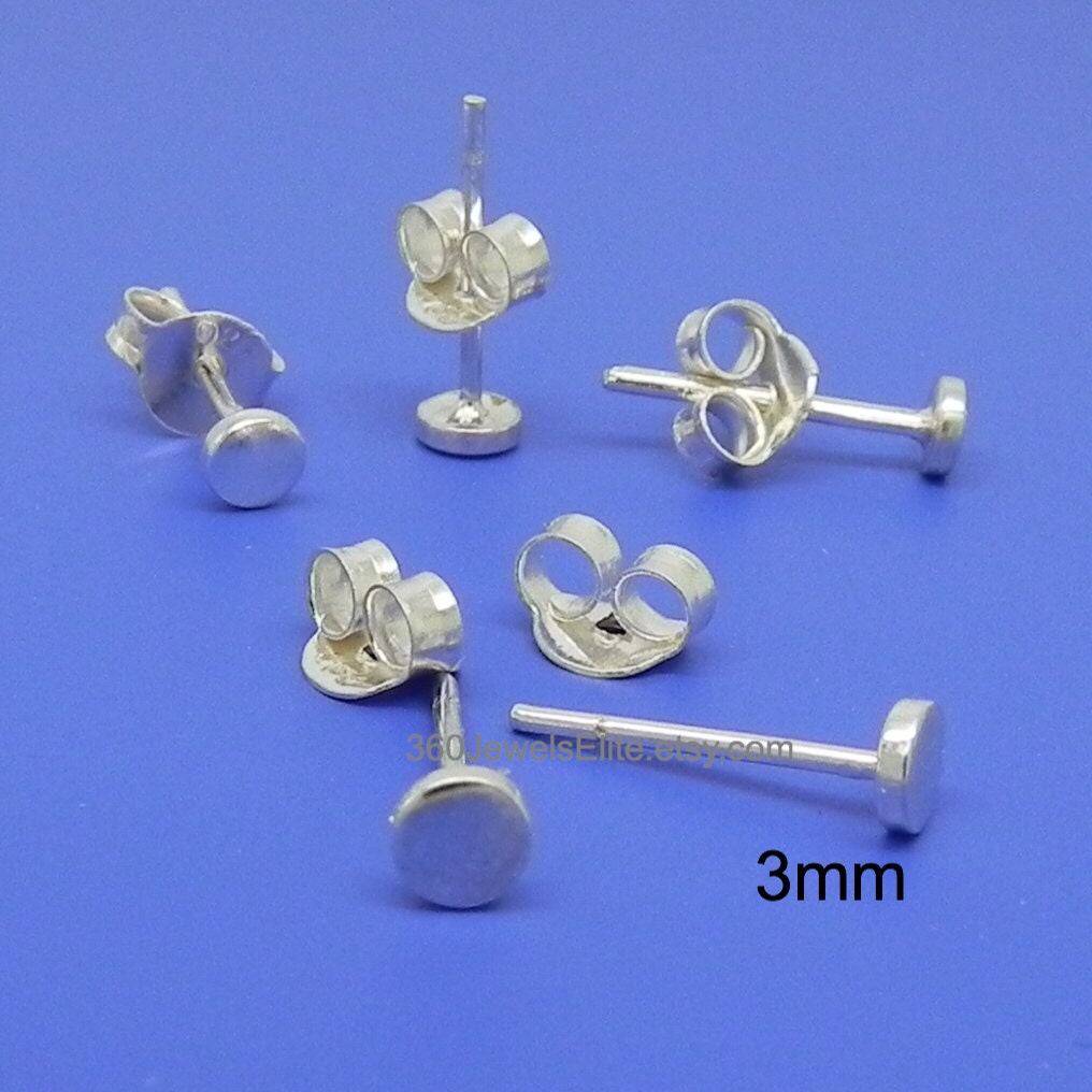Men's Stud Earrings in 14K White Gold Flat Disc Stud Etsy