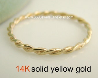 Thin wedding ring, intertwined love ring, gold wedding ring, gold stackable ring, gold stacking ring, 14K yellow gold ring