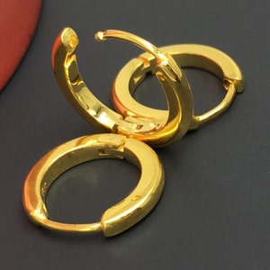 Loosely huggie 14K Gold earring, spliced saturn cosmo hoop earrings, men&#39;s hoop earrings, solid gold hoop earrings, comfort fit E005YM2