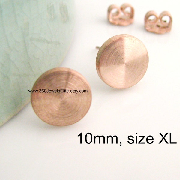 Hot rod copper stud earrings, large stud earrings, mens earrings, rose gold over sterling silver stud earrings, nail it down 10mm, 420 XMR