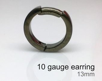 10 gauge black hoop earings, men's earrings, black gold hoop earrings, conch hoop earring, gauged piercing earrings,  E190SB gauge
