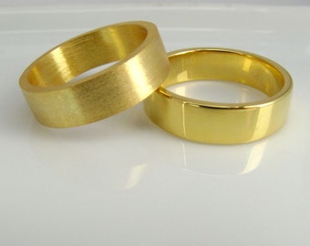 Matching Yellow Gold Plated Wedding Rings - Real 24K gold plated over 925 Sterling Silver - Promise Anniversary Bands for Men Women