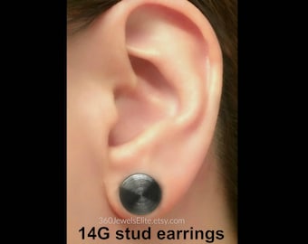 14 Gauge schwarzer Ohrstecker, runde Ohrstecker für Männer, Herrenohrring, schwarze Ohrstecker, große Ohrstecker, 420-14G