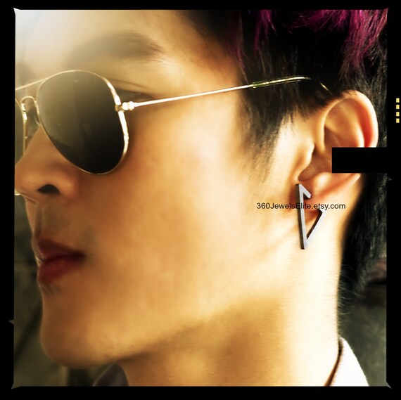 Black Triangle Earrings for Men Large Triangle Earrings Etsy Male