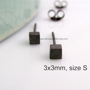 Virtuoso stud earrings, men's stud earrings, black gold stud earrings, silver post studs, cartilage earring, helix stud earring, 3mm 465E