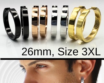 Pendientes de aro 3XL para chicos - pendientes redondos extra grandes para hombres - pendientes de aro sólidos - pendientes de plata de ley - talla 3XL E197Shiny