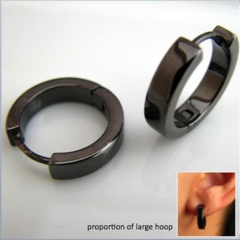 Men's Hoop Earrings Men's Earrings Black Gold Hoop Etsy