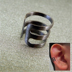 Trichotomous Slate Ear Mankiet, Ear Mankiet, prosty Ear Mankiet, Ear Mankiet bez przekłuć, minimalistyczny Ear Mankiet, Black Gold Ear Mankiet, 102C