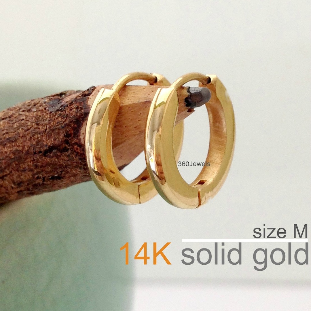 Buy Men's Earrings, 14K Real Solid Yellow Gold Mens Earrings Hoop - Main Image