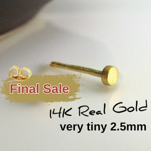 CLEARANCE - 14K solid gold Tiny stud earring, dainty stud, cartilage earring, helix earring, 420-14KYGspecial2.5mm (Last Piece in stock)