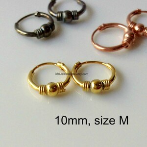 Yellow Gold shrapnel and cord wire hoops, men's earrings, small hoop earrings, cartilage earring, helix earring, gold hoop earrings, 545a